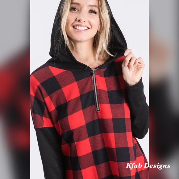 ❤️LAST 1! Check Zip Up Hoodie w/Contrast Sleeves! - Picture 11 of 13